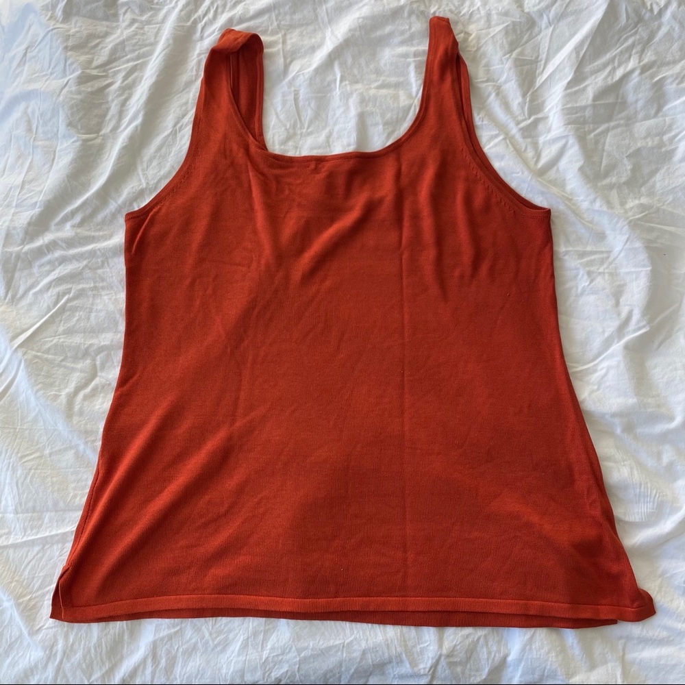 Josie Natori Orange Silk Scoop Neck Tank Top - Picture 3 of 7